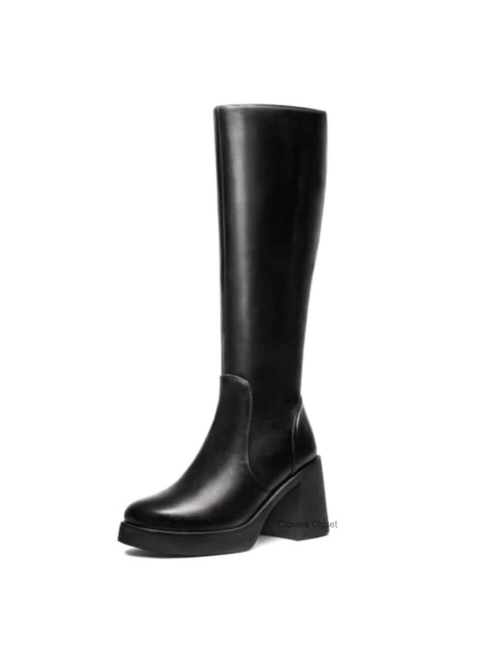 Knee High Platform Boots for Women Square Toe Chunky Block Heel Side Zipper